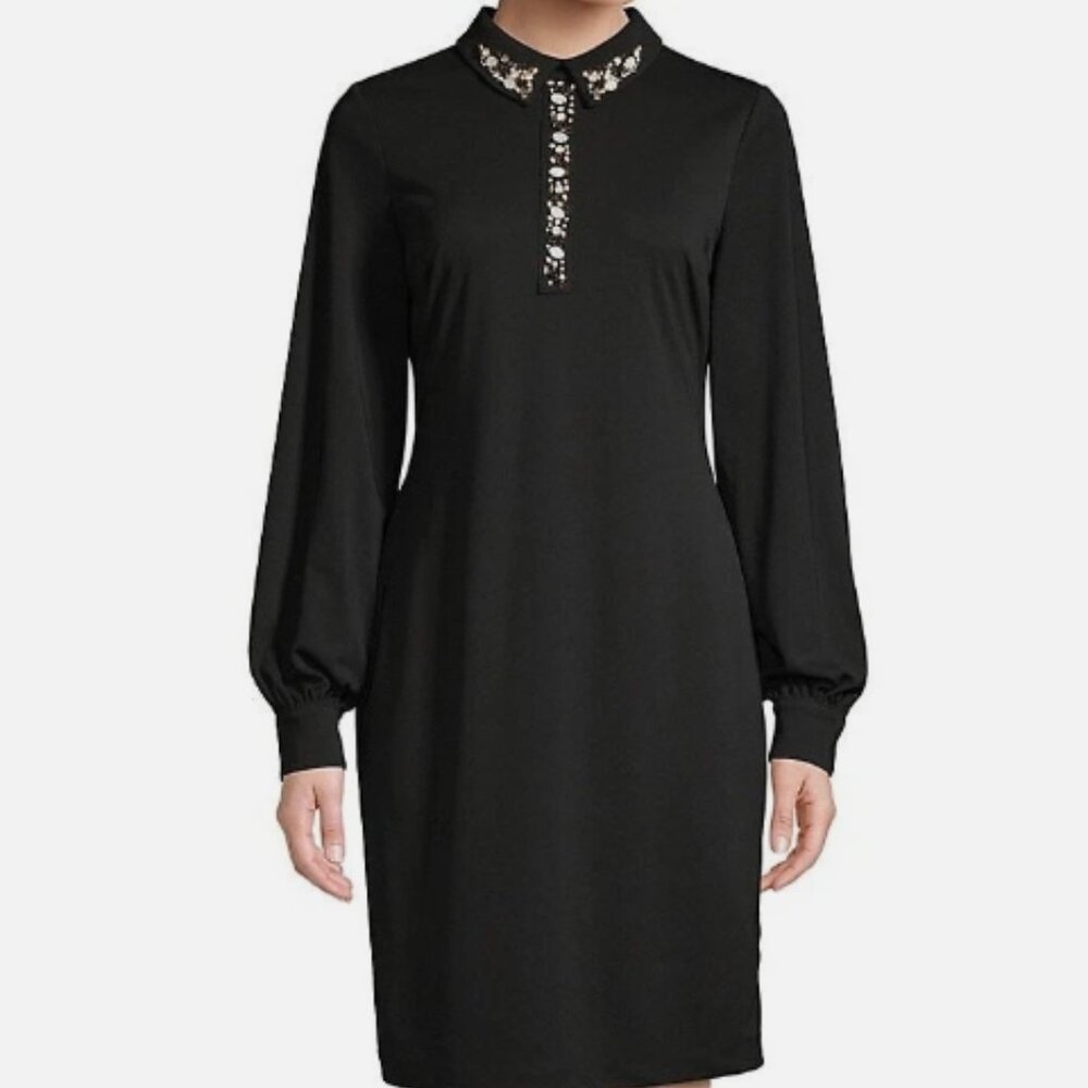 Karl Lagerfeld Black Embellished Long Sleeve Dress